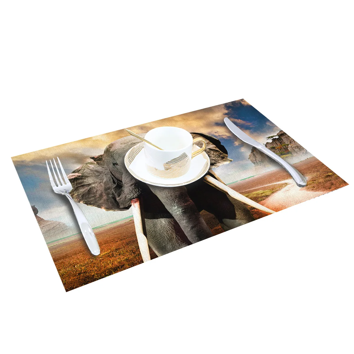 Набор из 4/6 ковриков для обеденного стола животных слона Африки чудовища