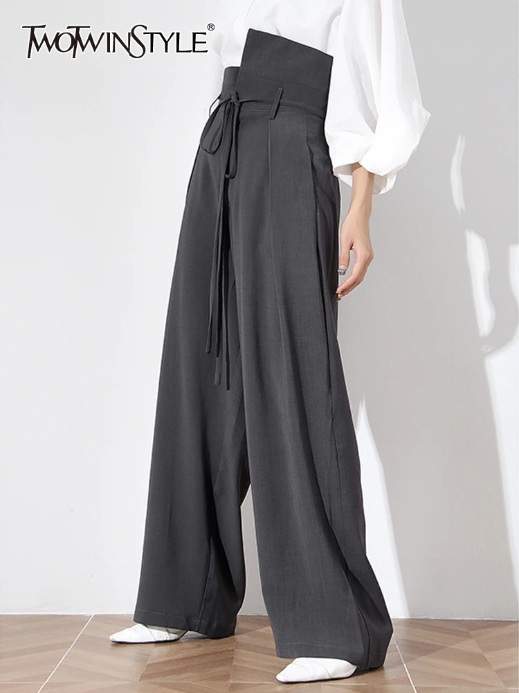 

TWOTWINSTYLE Loose Gray Trousers For Women High Waist Irregular Solid Minimalist Wide Leg Pants Female Korean Fashion Clothing
