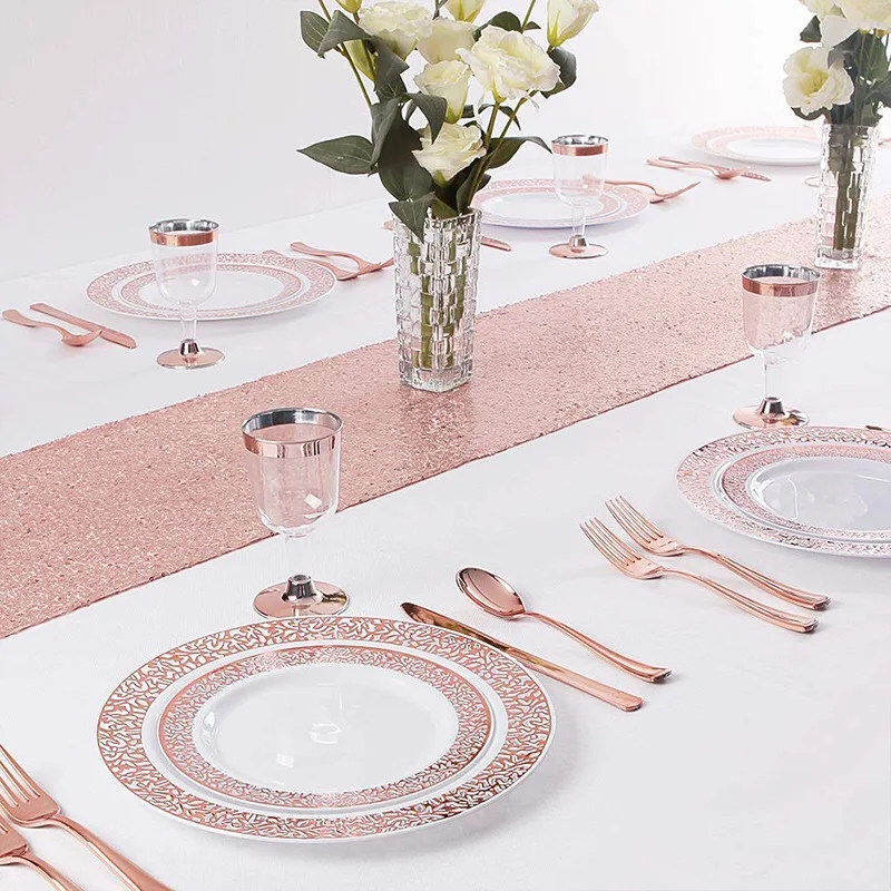

12Set/36pcs Disposable Plastic Cutlery Rose Gold Knife Fork Spoon Western Dessert Cutlery For Wedding Baby Shower Birthday Party