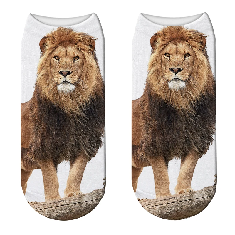 

3D Printed Women Cotton Ankle Socks Funny Lion Animal Socks High Quality Summer Sports Elastic Breathable Socks Holiday Gifts