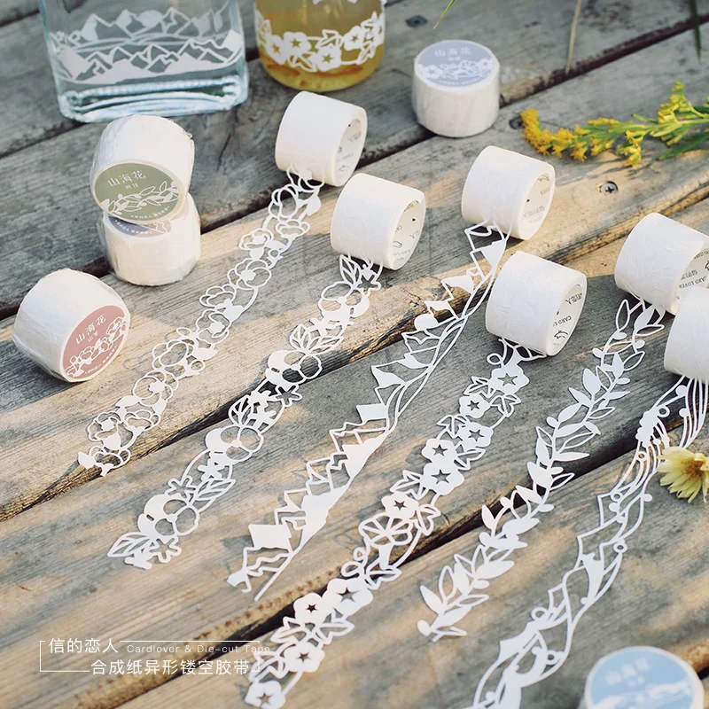 Горный Океан цветок серии пуля журнал выдолбленный белый васи клейкая лента DIY