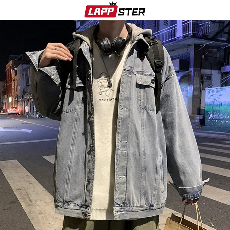 Мужская джинсовая куртка с капюшоном в стиле панк |