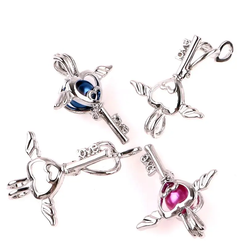 Новинка 5 шт./лот серебряные медные крылья для ключей любовь сердце бусины