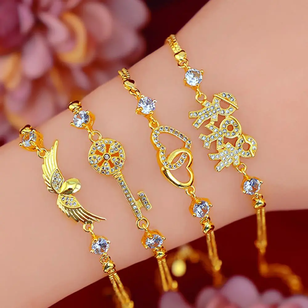 

Fresh Micro Inlay Zircon Exquisite Charm Bracelet Yellow Gold Filled Girls Lady Small Wrist Chain