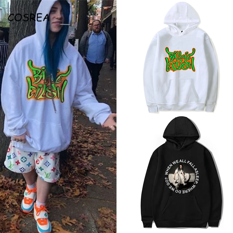Billie Eilish/Одежда, толстовка с капюшоном, толстовки с капюшоном, Модные осенние сексуальные K-pops Harajuku, свободные топы, Спортивная рубашка для женщин и девочек