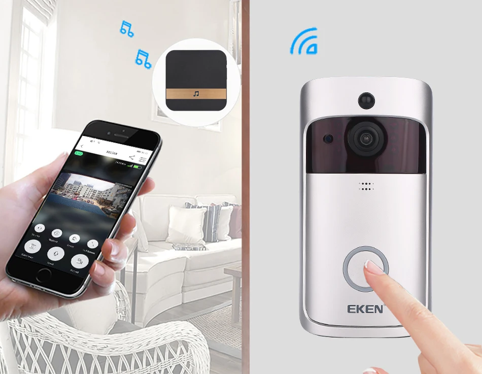 EKEN V5 смарт WiFi видео дверной звонок камера визуальный домофон с колокольчиком ночного видения IP дверной звонок беспроводная домашняя камера безопасности