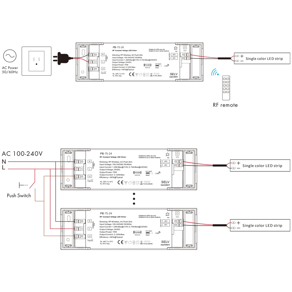 75 вт диммер постоянного напряжения драйвер с 2 4G приемник контроллер функция для