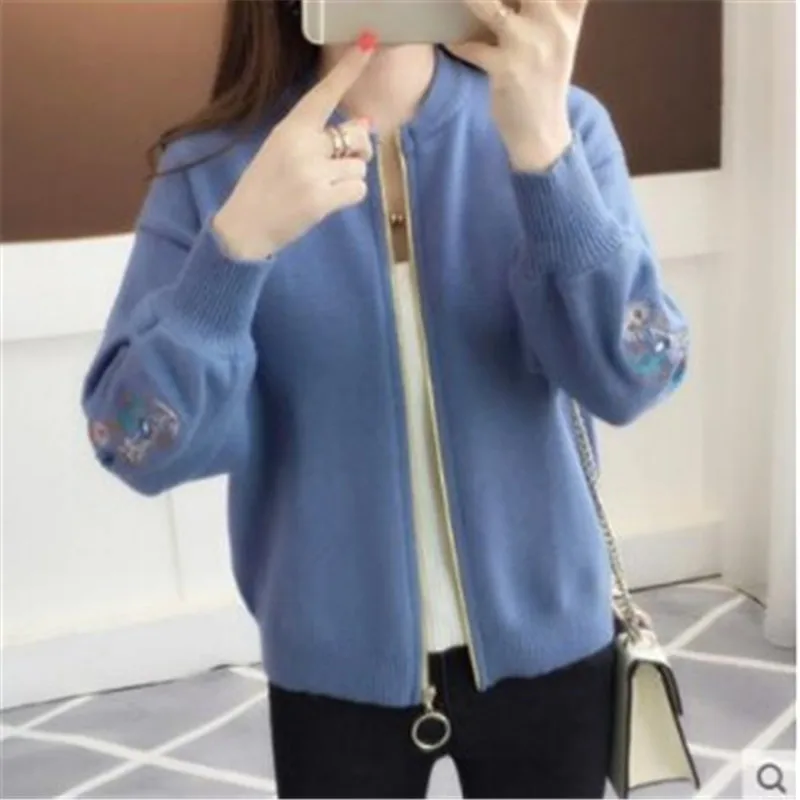 Новая модная женская одежда свитер с цветочной вышивкой вязаный короткий