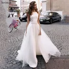 Женское атласное свадебное платье Sevintage, ТРАПЕЦИЕВИДНОЕ свадебное платье со съемной юбкой из тюля, эффектное платье невесты, индивидуальный пошив