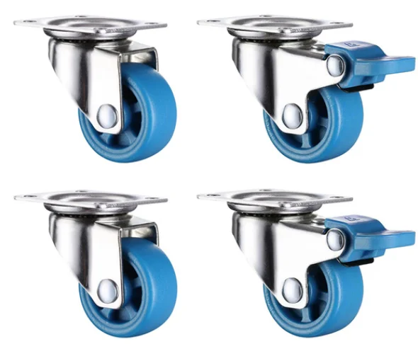 

360 Degree Swivel Casters Wheel Rubber Rollers Top Plate Blue No Noise For Shopping Cart Trolley Caster 1/1.25/1.5/2 Inch 2/4PCS