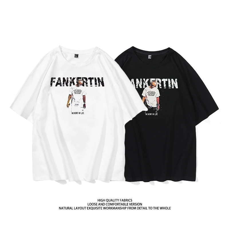 

Summer Person Printed Cotton T-shirt Men Solid Black And White O-neck Oversized Loose Short Sleeve 8XL For Men And Women Tees