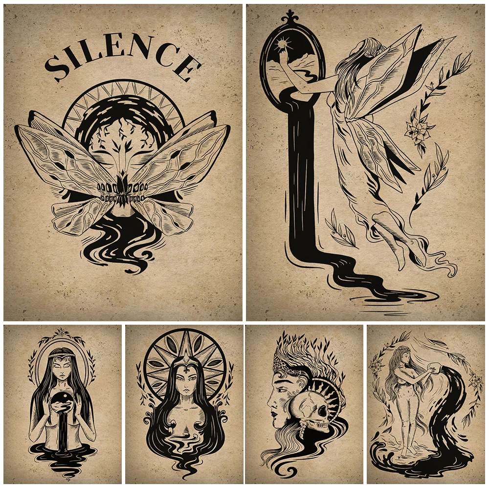 

Dark Witch Zodiac Astrology Art Poster Wall Art Canvas Painting Fairy Harp And Skull Queen Poster And Prints Decoration Unframed