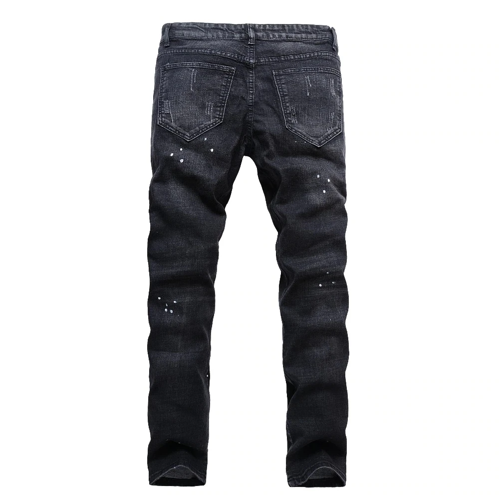 2019 Spring Men Moto Biker Jeans New Fashion Style Straight Slim Fit Man Denim Pants Distressed Black Jeans Male