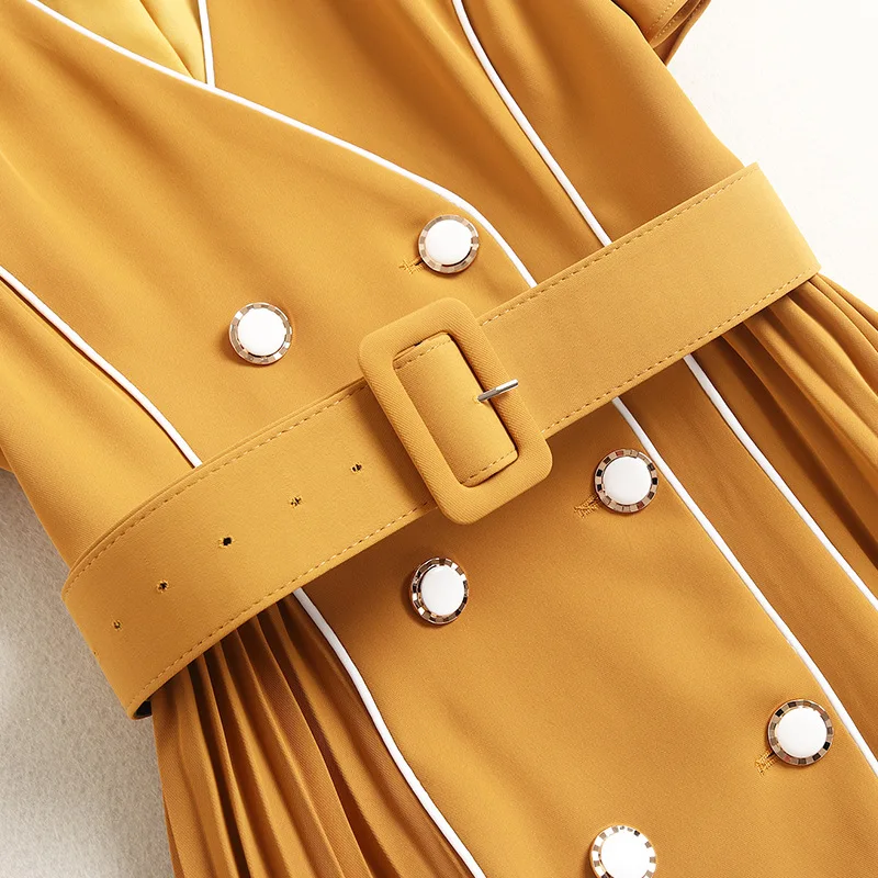 

Womens Boutique New Elegant Patchwork Double Breasted A Line Dress for 2021 Summer