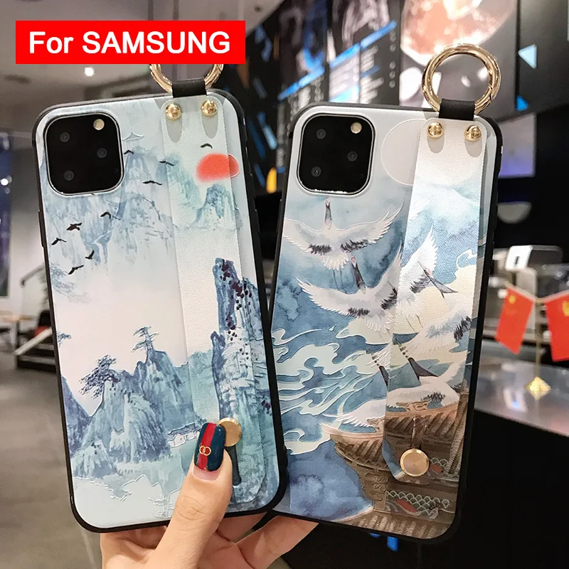 Мягкий чехол из ТПУ с ремешком на запястье для Samsung Galaxy S8 S9 S20 ultra S10 A750 A60 M20 A40 A30 A20 A10