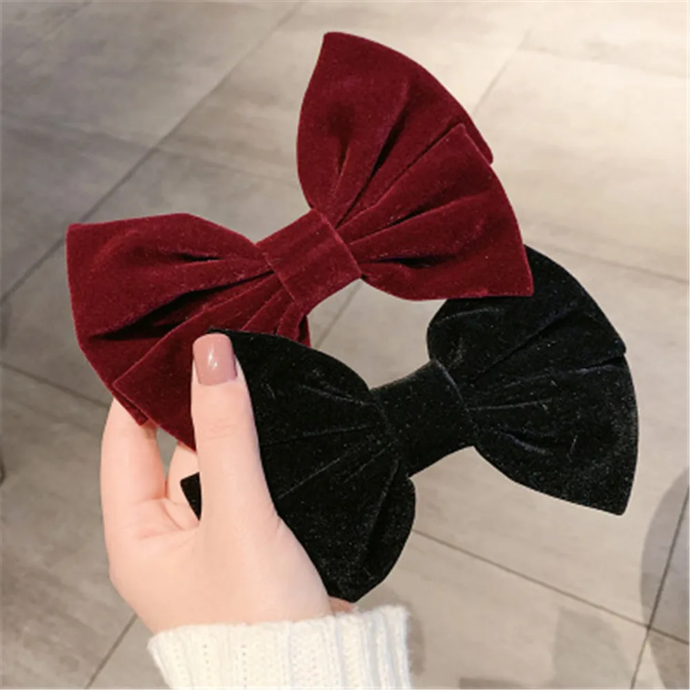 

Women Girl Big Bow knot Tie Barrette Hair clips Hairpins Bands Velvet Fashion Korean Lady Head wear Accessories Wholesale Gifts