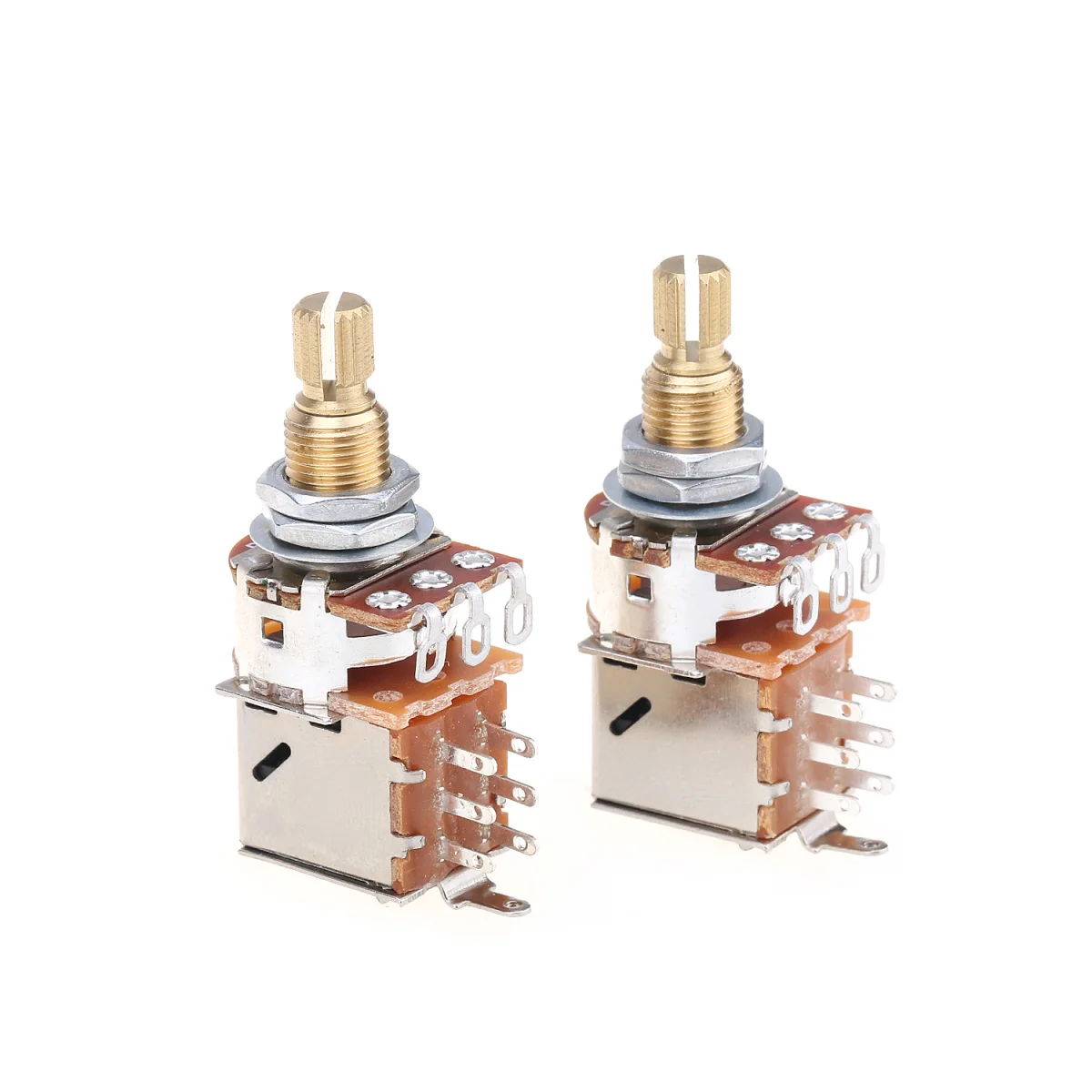 

Musiclily Pro Brass Full Metric Sized Control Pots B250K Push/Pull Linear Taper Potentiometers for Guitar(Set of 2)