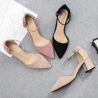 womens shoes new fashion casual pointed toe buckle strap square heel med female sexy party high heels pumps sandals shoes o0010