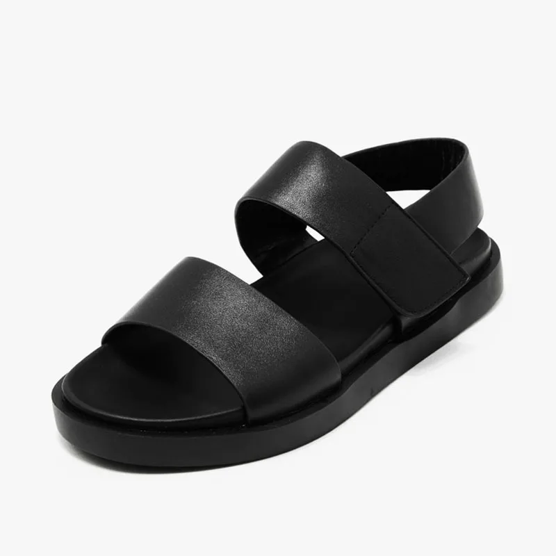 Summer Sandals Men High Quality Leather Breathable Casual Flat Platform Beach Shoes Fashion Open Toe Antiskid Male Sandals Black