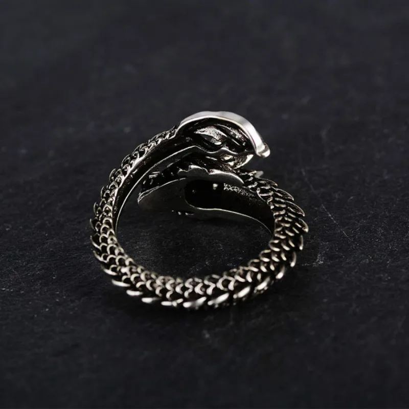 Skute властное серебряное кольцо на палец дракона Ретро Открытое регулируемое для