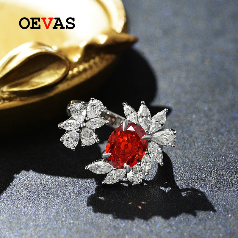 

OEVAS 100% Стерлинговое Серебро 925 пробы 7*9 мм овальной Padma Аквамарин желтый Высокоуглеродистый бриллиантовый цветок кольца для женщин ювелирны...