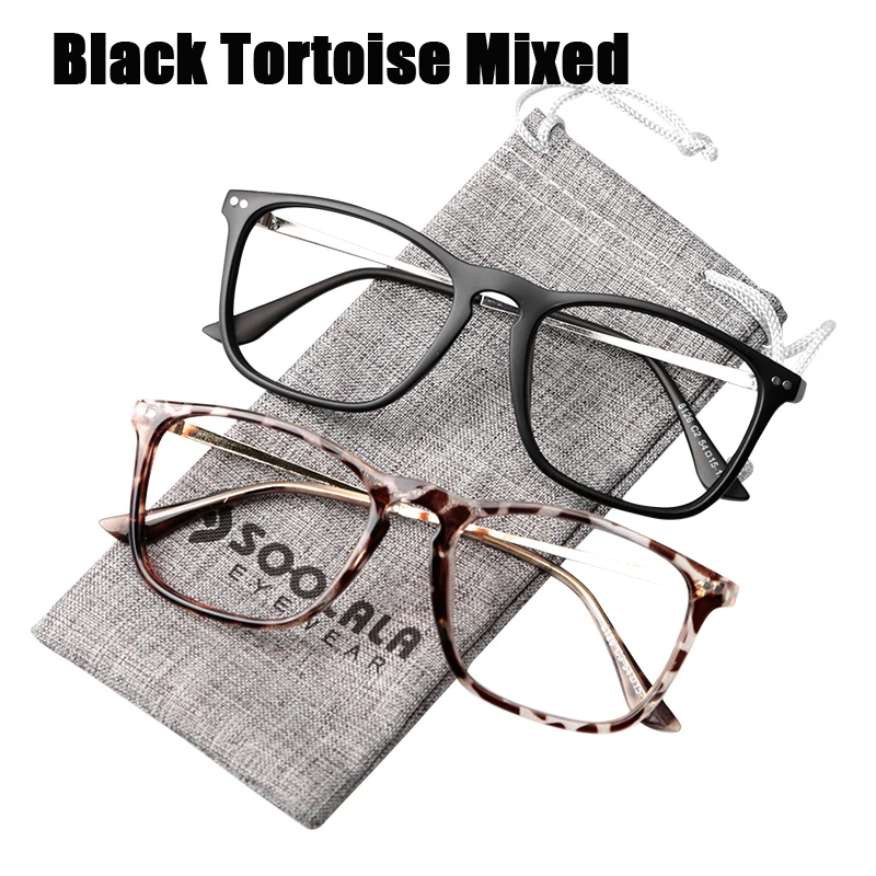 Black Torto Mix SOOLALA, большие размеры, женские, мужские, полная оправа, стекло для чтения, большие, прозрачные линзы, оправа для глаз, стекло для чтения+ 0,5, 1,5, 2,5, 4,0 - Цвет оправы: Black Torto Mix