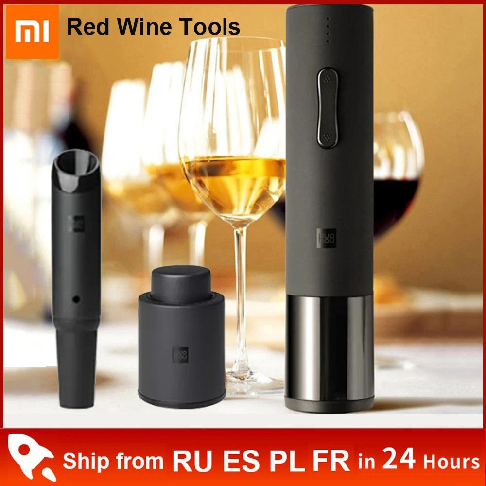 Xiaomi Automatic Red Wine Bottle Opener Electric Wine Opener Cap Stopper Fast Decanter Set Corkscrew Foil Cutter Cork Out Tool wine pourer wine drip stop ring stopper corkscrew opener with foil cutting knife set