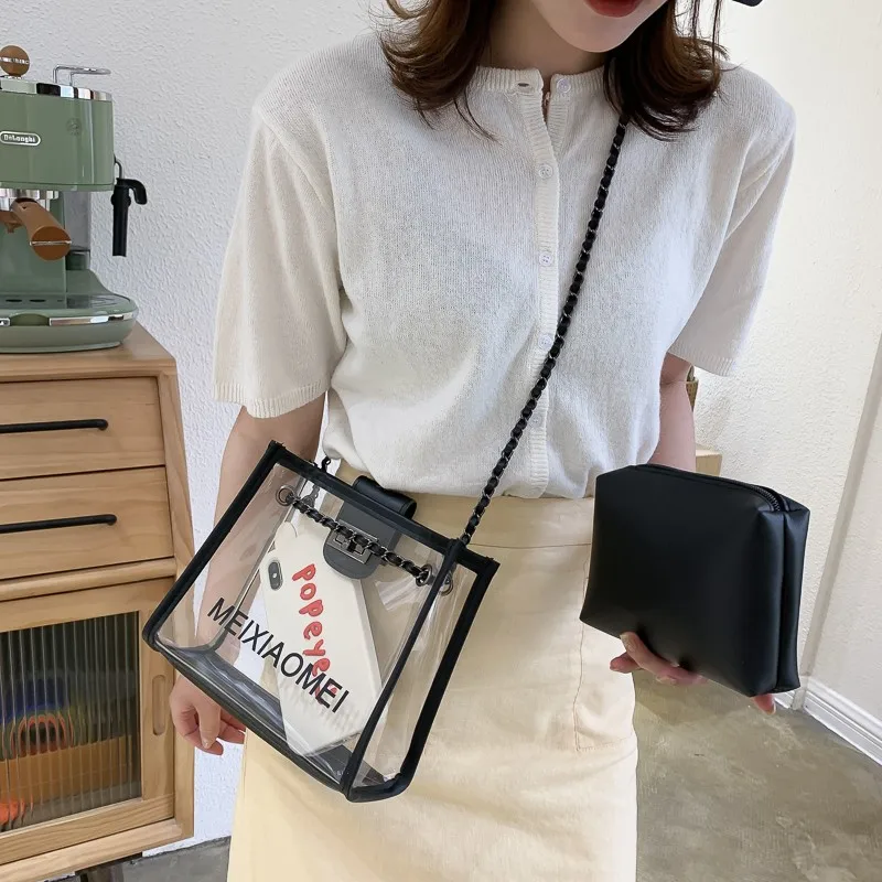 

New Transparent Bag Scrub Leather Black Crossbody Bags For Women 2020 Chain Simple Shoulder Bag Ladies Handbags Cross Body