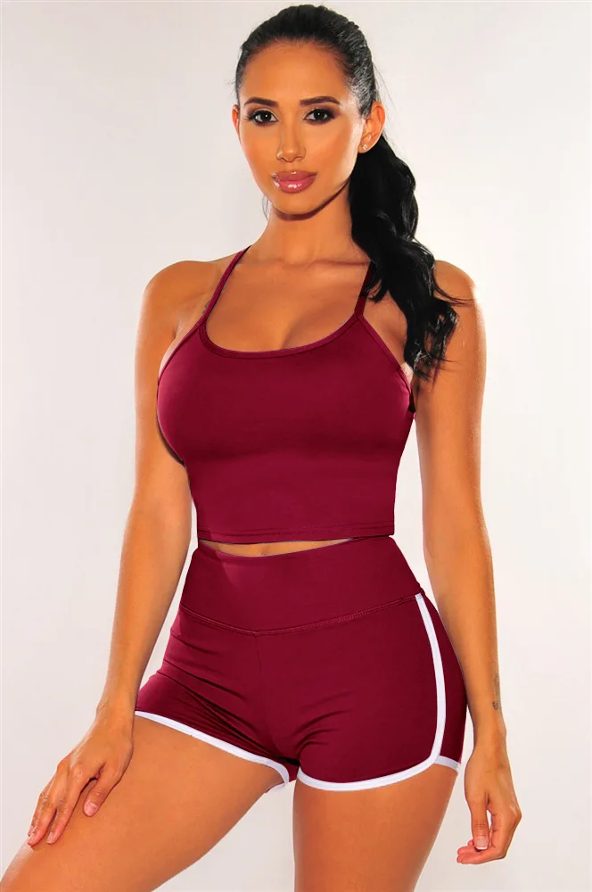 

Women's Sling Sleeveless T-Shirt Shorts Set Summer Adjustable Sling Leisure Two-Piece Suit Pure Color Sports