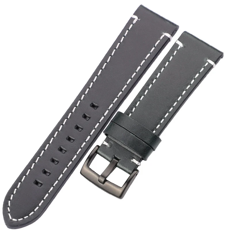 Blue Black Clasp Ремешки для наручных часов, ремешок из натуральной кожи, 7 цветов, женские и мужские часы из воловьей кожи, ремешок 18 мм, 20 мм, 22 мм, 24 мм, аксессуары для часов - Цвет ремешка: Blue Black Clasp