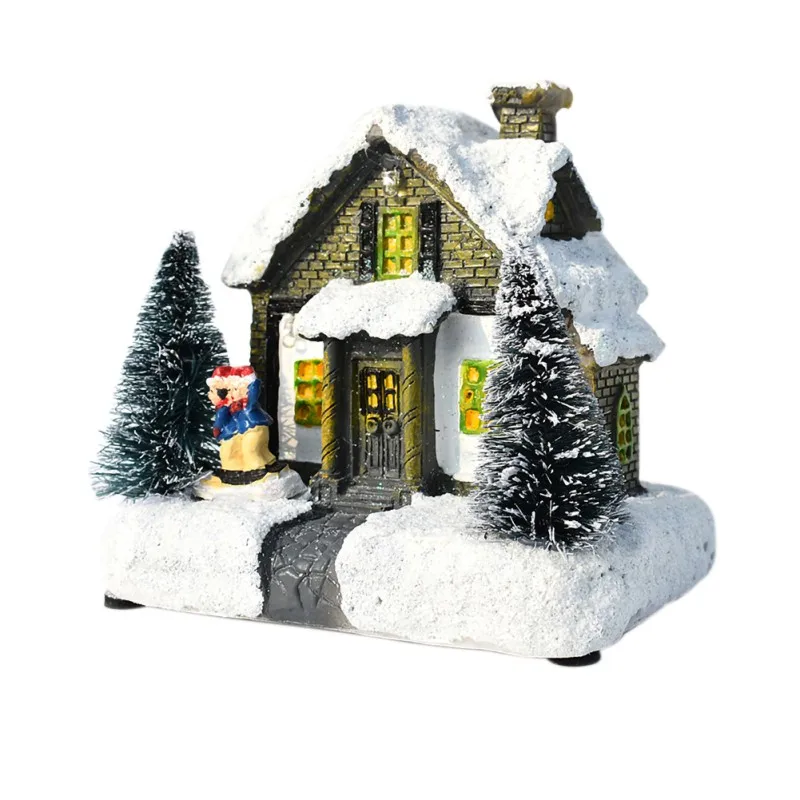 Christmas Glowing Mini House Small Ornaments Light Lantern Snow Cabin Creative Festival Theme Resin Material | Игрушки и хобби