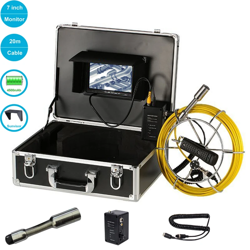 

7inch 20M HD Camera Lens Drain Sewer Pipeline Industrial Endoscope Pipe Inspection Camera 12pcs Led Light