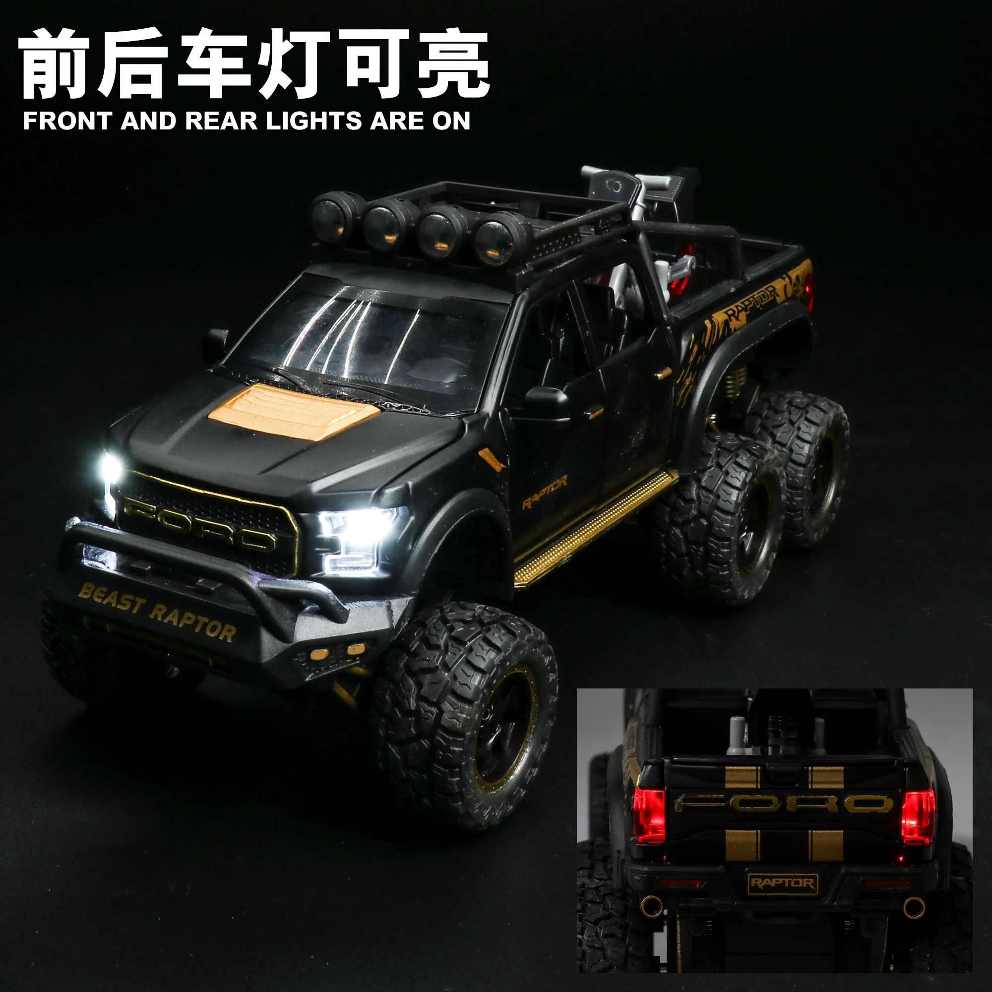 

New 1/28 Ford Raptor F150 Alloy Modified Off-road Vehicle Diecast Model Metal Sound Light Pull Back Cars Collection Kid Toy Gift