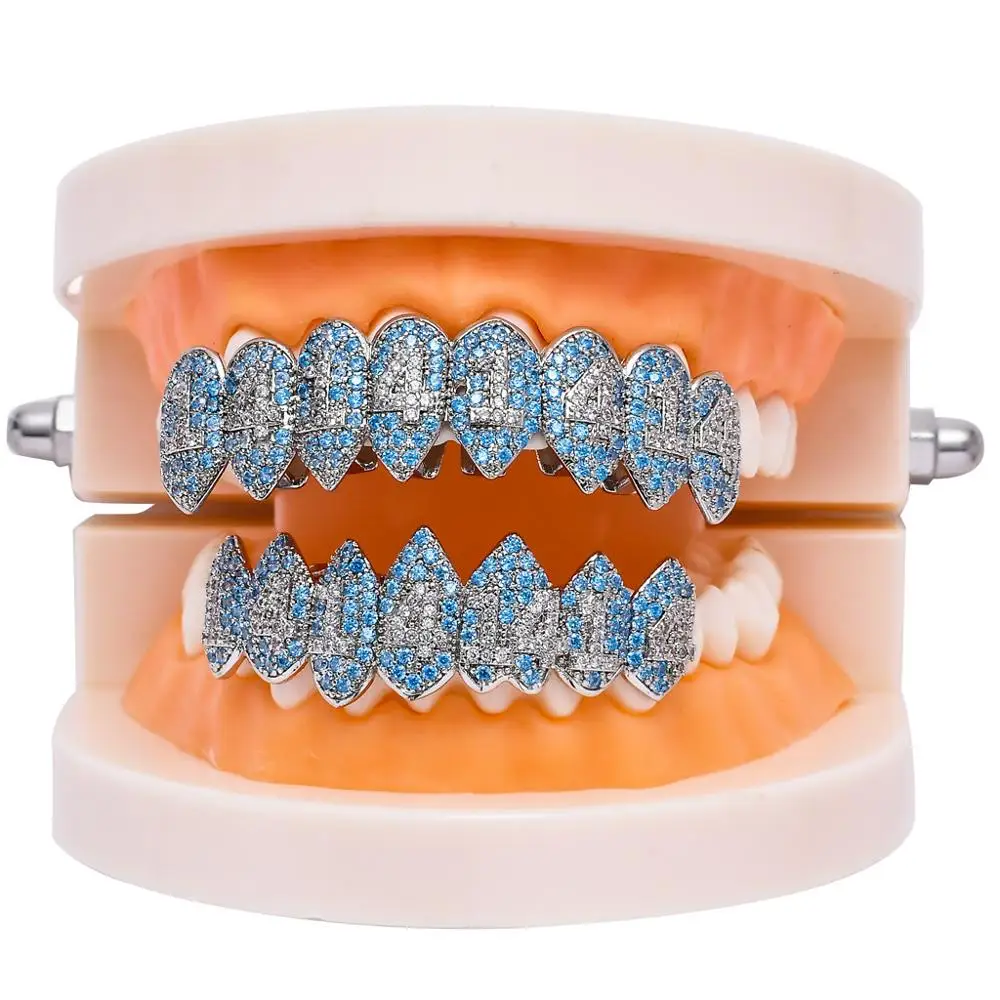 В стиле хип хоп решетки 1414 льдом зубы клыки Grillz верхней и нижней грили/зубные Панк