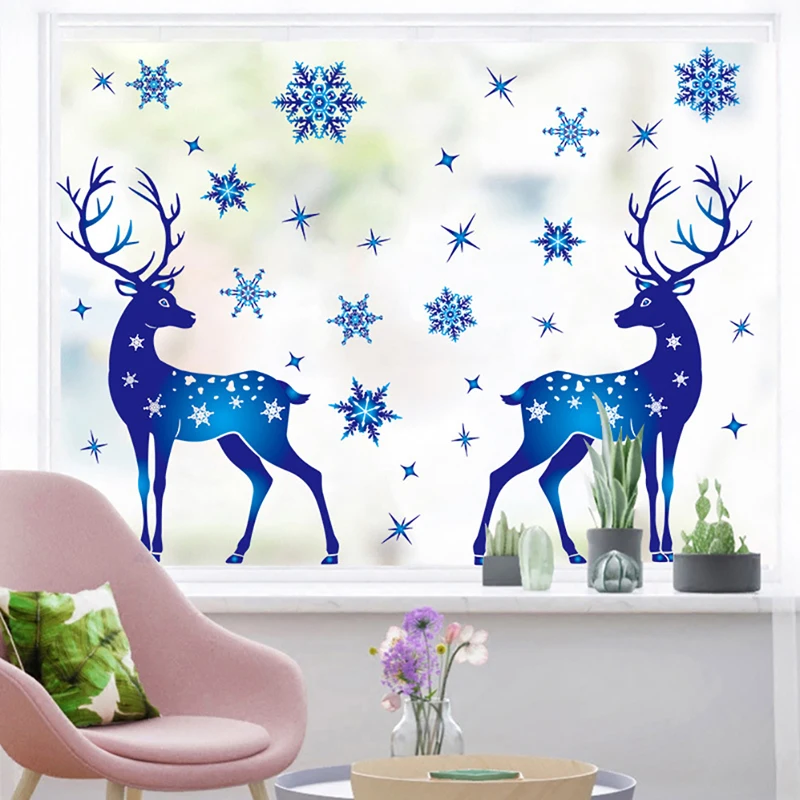 

Glass Window Decoration Electrostatic Film Blue Snowflake Elk Glass Films Christmas Decoration Elk/Snowflake Sticker For Glass
