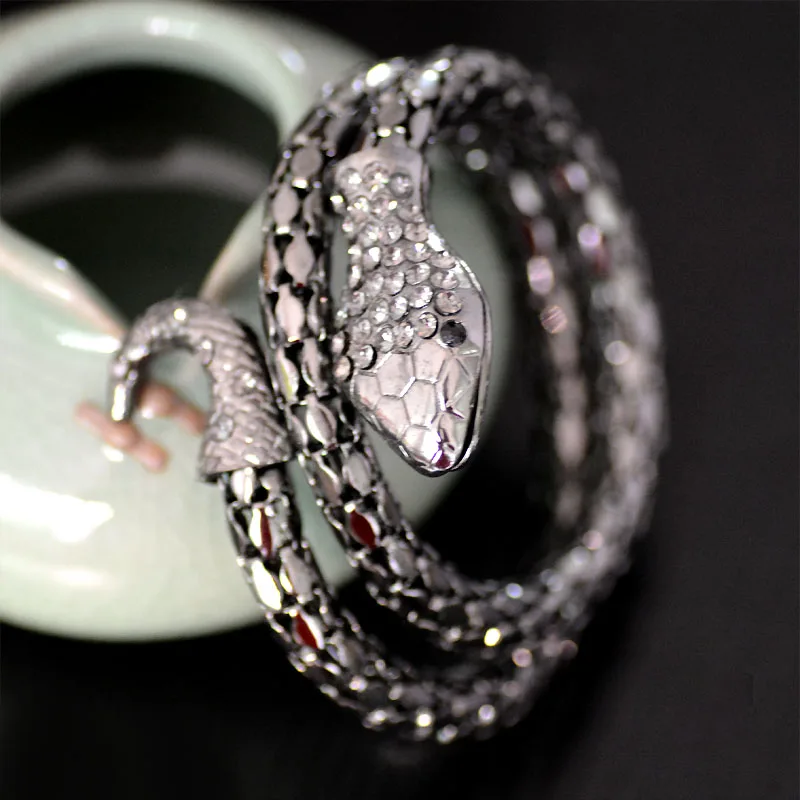 Fashion Punk Exaggerated Coiled Snake Cuff Bangle Bracelet For Men &amp Women High Quality Rhinestone Jewelry | Украшения и