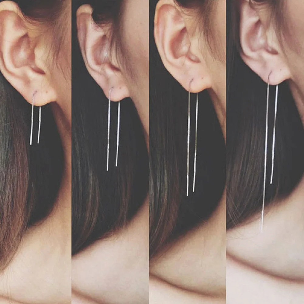 

9CM/14CM/18CM Silver Threader Earring Chain Ear Thread Girl Women Jewelry Gift Fashion Long Dual Needles Tassel Earrings