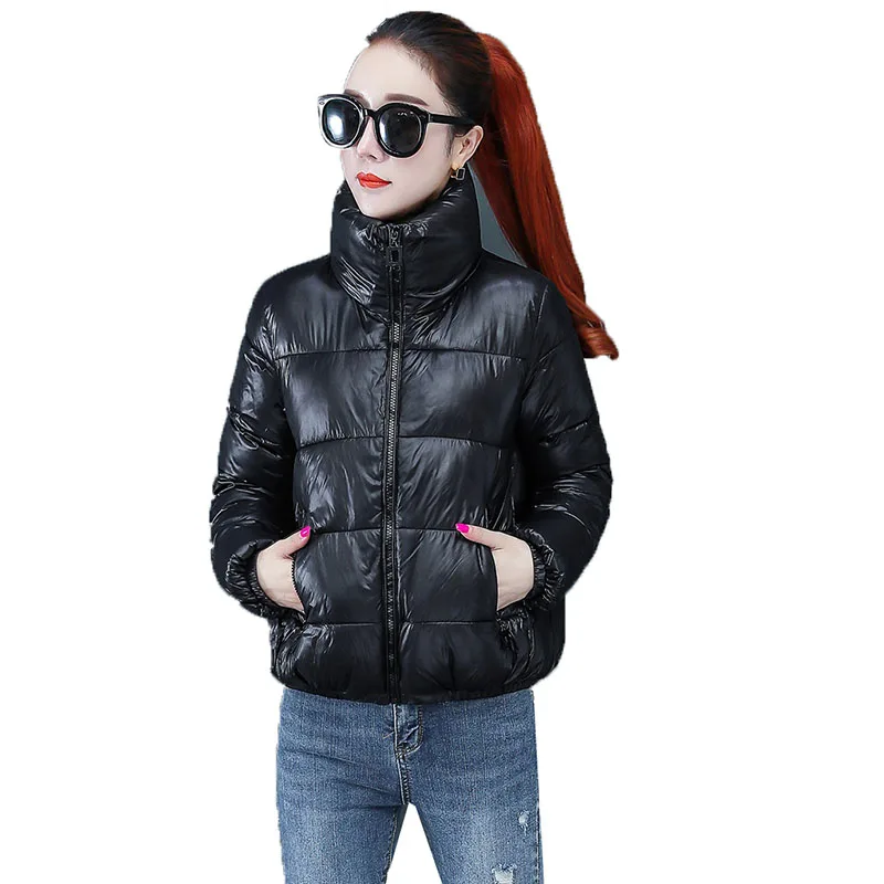 

Куртка женская зимняя на хлопковой подкладке, черная, свободная, с воротником-стойкой, плотная, теплая, K985, большие размеры, 2020