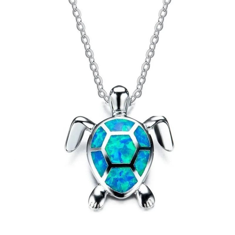 

Cute Turtle Pendant Necklace Lovely Animals White Fire Opal Necklace Jewellery Gifts