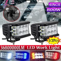 12pcs 800w 36800000lm 4 inch three sided luminous led cars off road suv truck work light bar headlights flood light