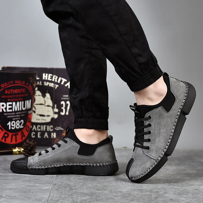 Удобная мужская повседневная обувь Мужская на шнуровке Качественная замшевая