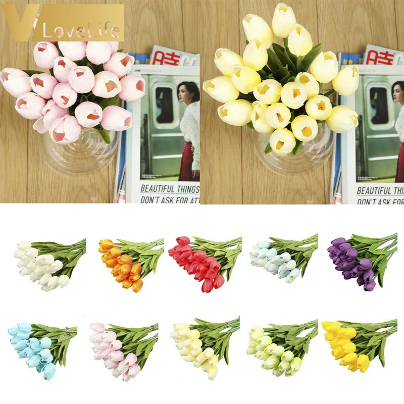 10 шт. ПУ тюльпаны искусственные шелковые цветы настоящие цветные Artificiales
