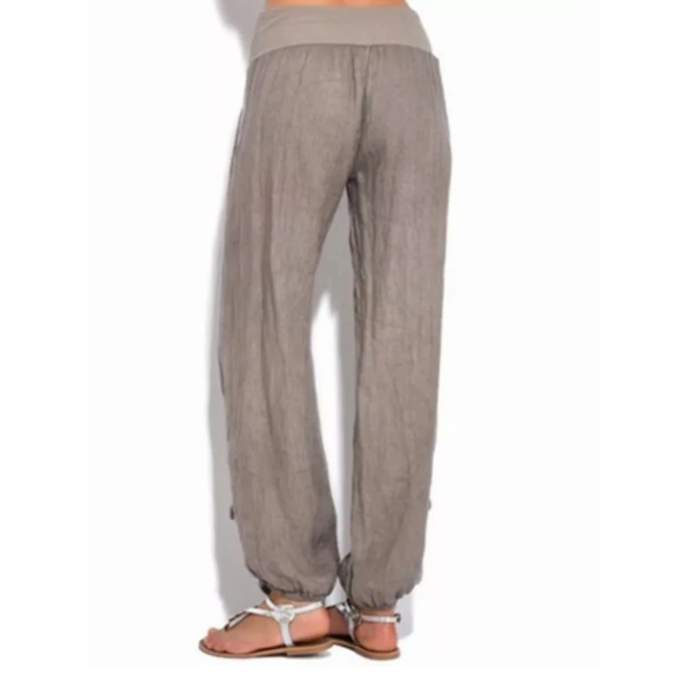 

Lugentolo Wide Leg Pants Women Plus Size Summer Loose Solid Button Decoration Leisure Elastic Waist Full Length Pants