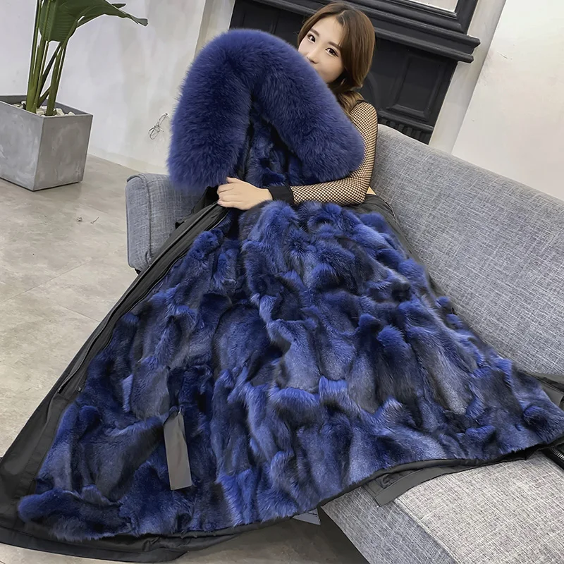 Вечерние зимние новинка 2020 лисий мех внутри пальто с капюшоном женские средней