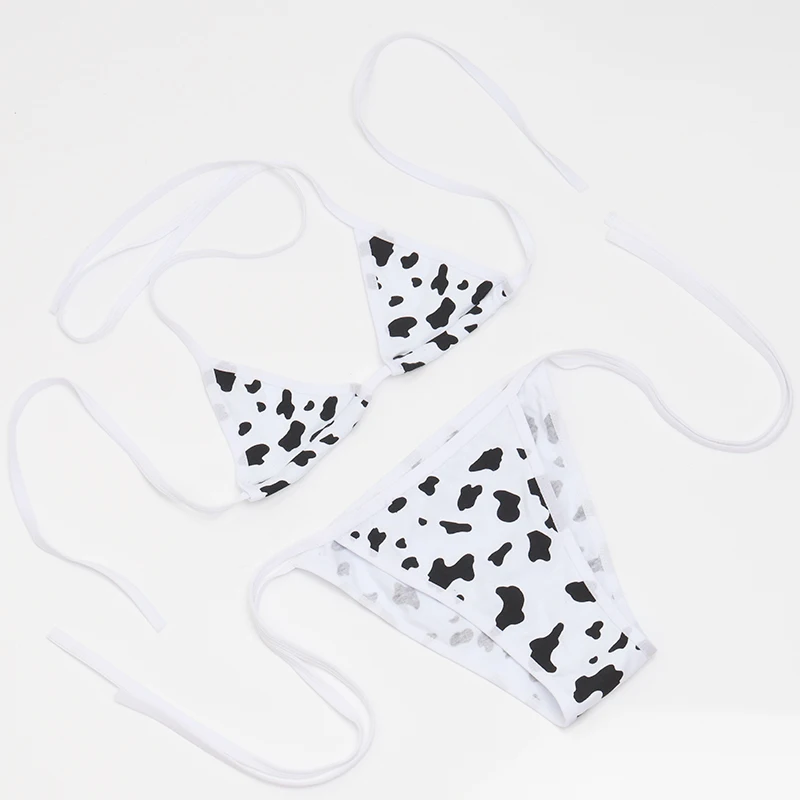 Сексуальный милый женский бюстгальтер-бикини с пятнами коровы и трусики