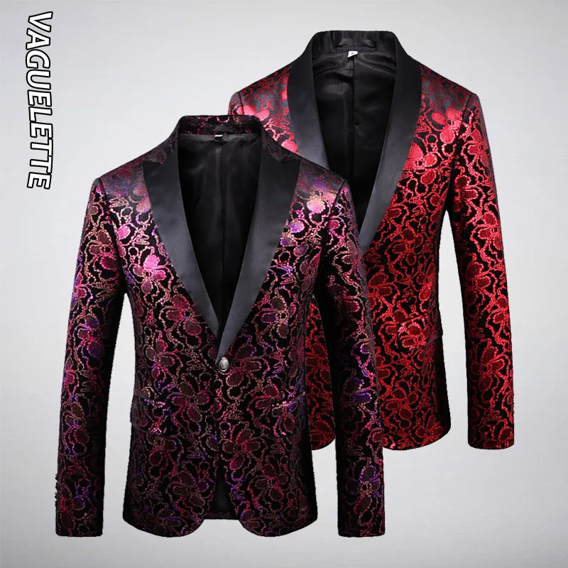 

Vaguelette Mens Floral Printed Blazer Jacket 2020 New Single Party Prom Stage Costumes Suit Jacket Elegant Wedding Mens Blazer