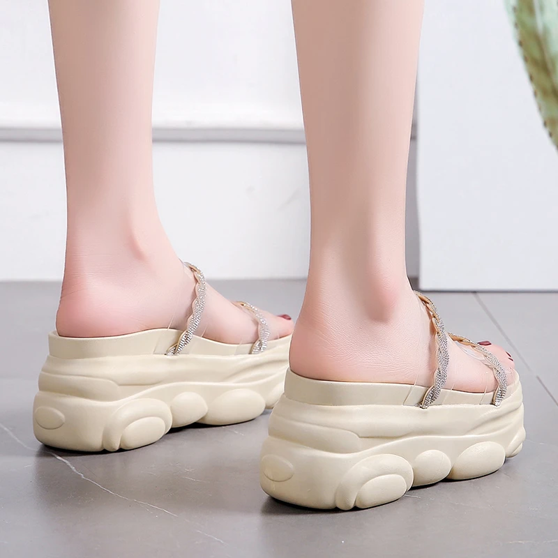

Rimocy Women Summer Wedge Pvc Clear Slippers High Heels Crystal Strap Platform Sandals Woman Thick Bottom Slides Outdoor 2021