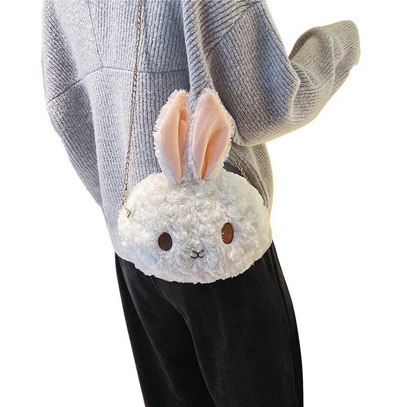 Little Girl\u2019s Plush Crossbody Purse Cute Rabbit Shoulder Bag Travel Satchel with Pearl Strap |