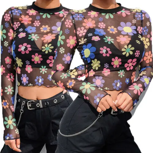 Новая модная блузка в стиле бохо женский прозрачный сетчатый укороченный топ с