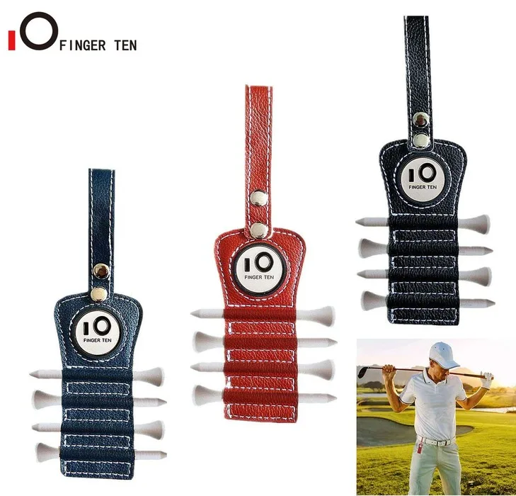 

Hot Sale Deluxe Leather Golf Tee Holder with 4 pcs Wood Tee 1 Magnet Ball Marker Hook to Belt Bag Drop Shipping